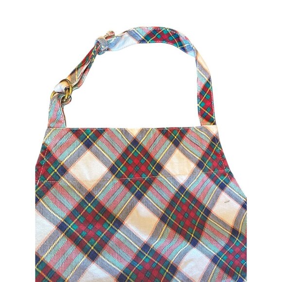 Talbots Adjustable Apron Red Green Plaid 100% Cotton Kitchen Cooking Baking - Picture 2 of 4